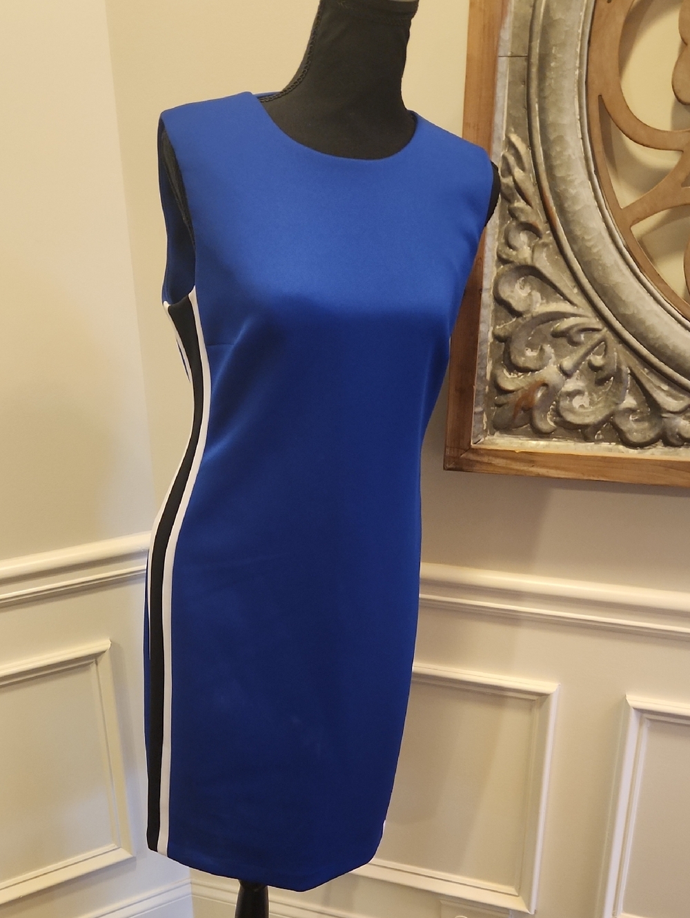 Sleek Royal Blue Sheath Dress with Side Stripe